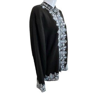 Take Two CO. Women's Black Blue Embroidered Long Slv Wool Cardigan Blazer SZ 1X